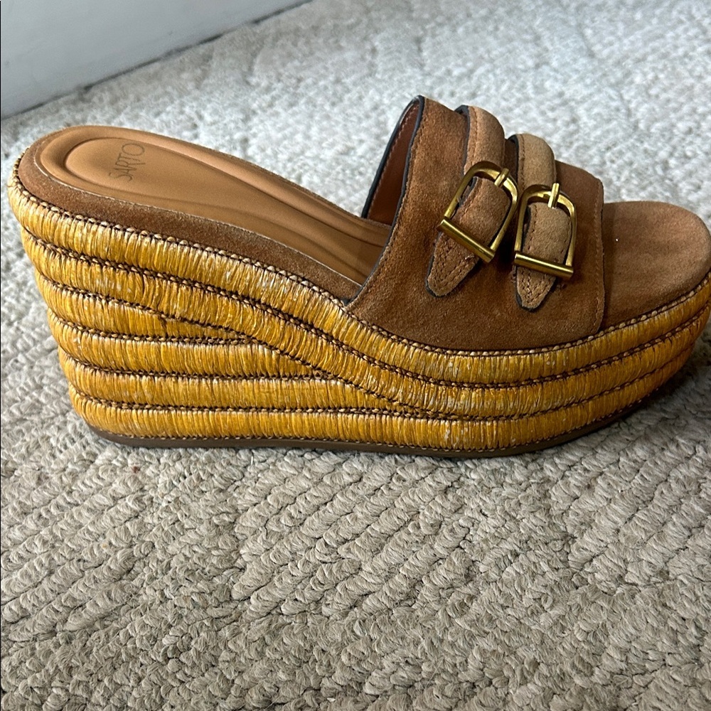 Sarto Womens Tan Suede Platform Espadrille Slide - Picture 3 of 12